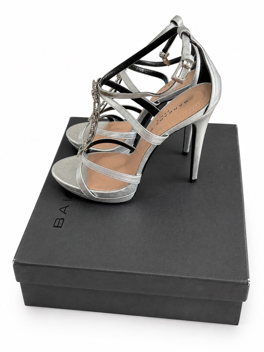 Barbara Bui Silver Strappy Crystal-T High Heel Sandals